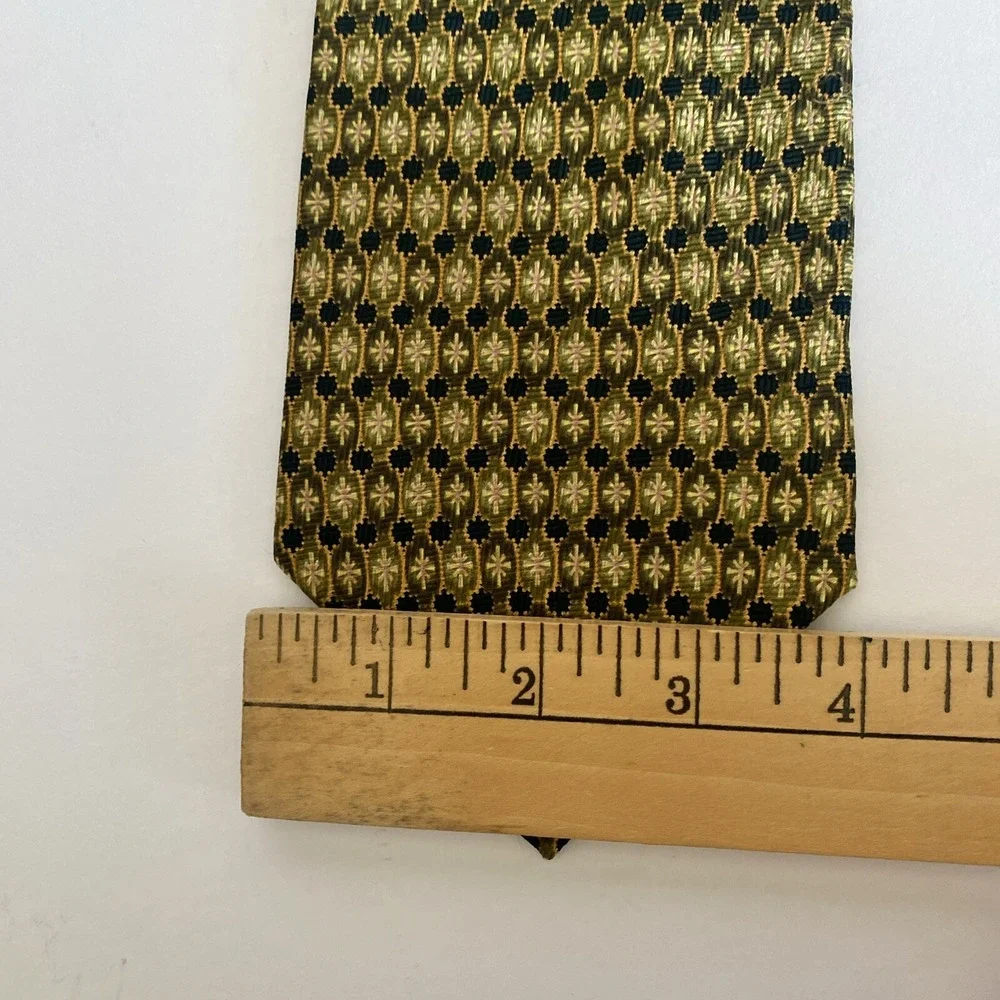 Boston Traders Men Classic Necktie 100%‎ Silk Black Yellow Gold Tiny Flower 90s